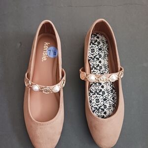 3X$30 Kensie Women Ballet Flat Shoe Neutral Tan Mary Decorative Strap SZ 7.5